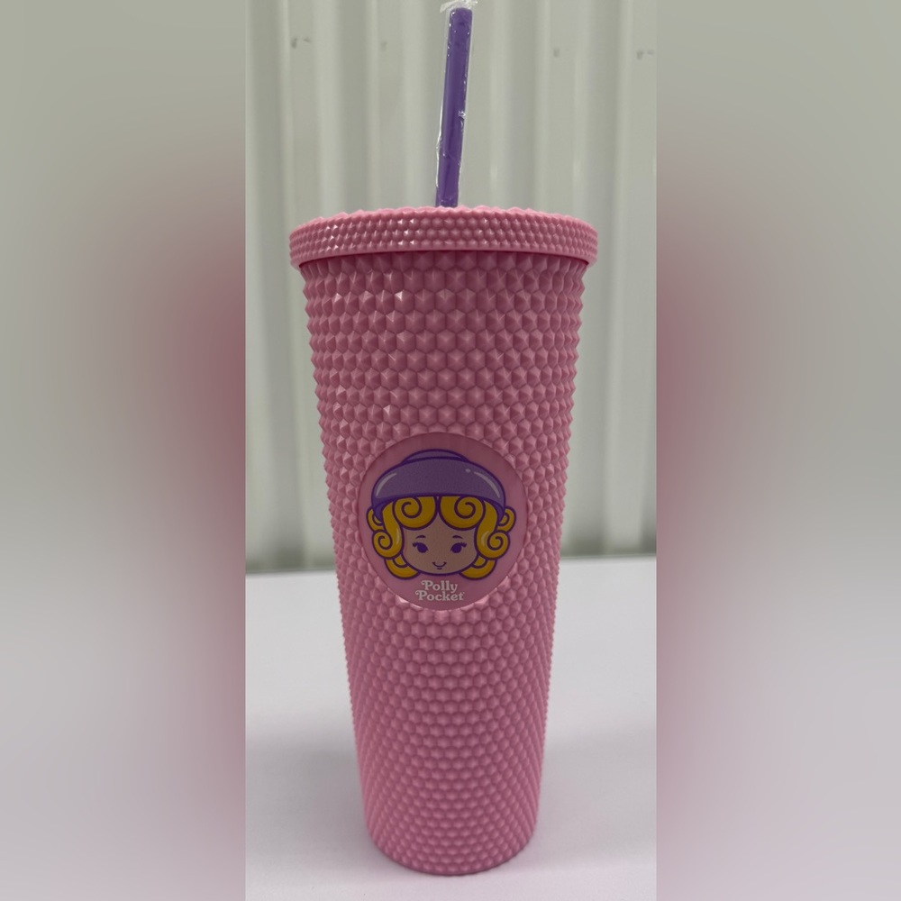 Polly Pocket Studded Cold Cup Tumbler with Straw – Pink 24oz (Mattel 90’s Retro)